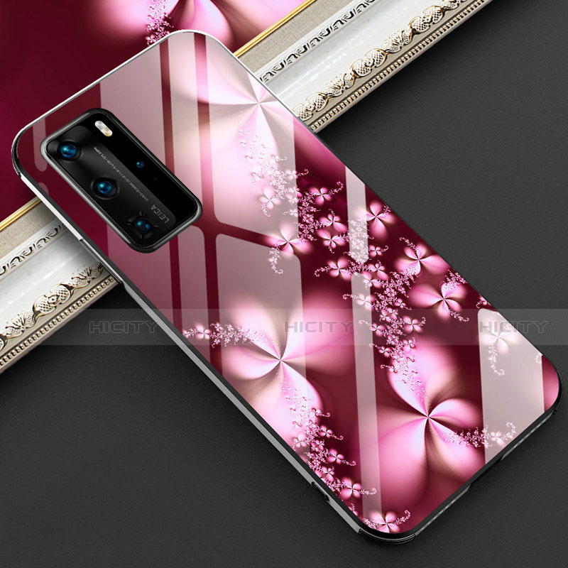 Coque Contour Silicone et Vitre Fleurs Miroir Etui Housse pour Huawei P40 Pro Plus