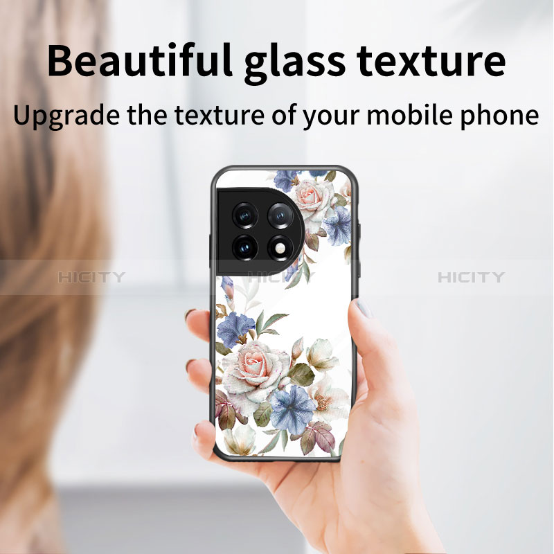 Coque Contour Silicone et Vitre Fleurs Miroir Etui Housse pour OnePlus 11 5G Plus
