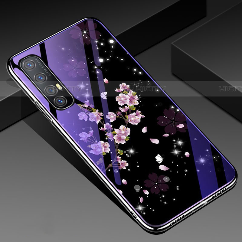 Coque Contour Silicone et Vitre Fleurs Miroir Etui Housse pour Oppo Reno3 Pro Plus