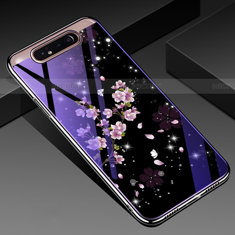 Coque Contour Silicone et Vitre Fleurs Miroir Etui Housse pour Samsung Galaxy A90 4G Mixte Plus