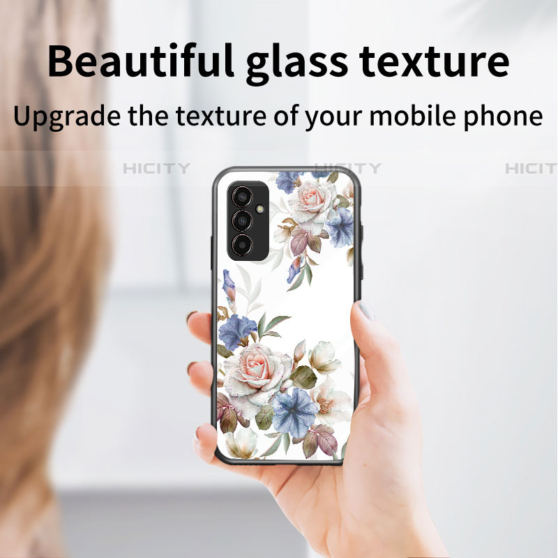 Coque Contour Silicone et Vitre Fleurs Miroir Etui Housse pour Samsung Galaxy F13 4G Plus