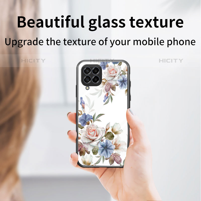 Coque Contour Silicone et Vitre Fleurs Miroir Etui Housse pour Samsung Galaxy M53 5G Plus