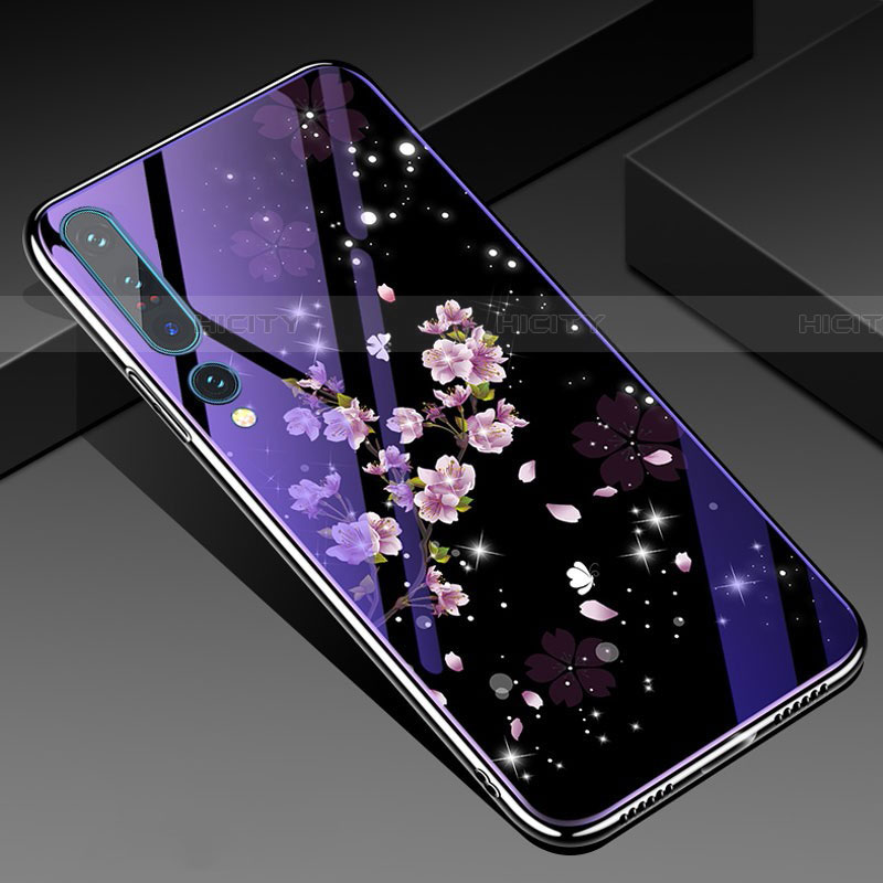Coque Contour Silicone et Vitre Fleurs Miroir Etui Housse pour Xiaomi Mi 10 Pro Mixte Plus