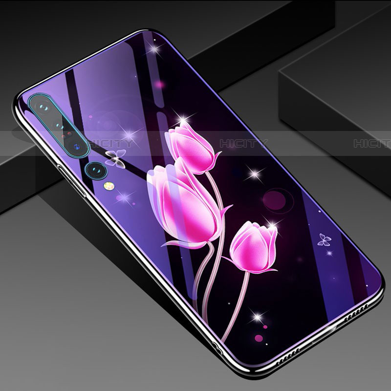 Coque Contour Silicone et Vitre Fleurs Miroir Etui Housse pour Xiaomi Mi 10 Pro Plus