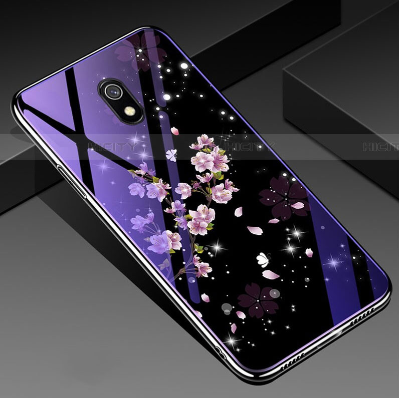 Coque Contour Silicone et Vitre Fleurs Miroir Etui Housse pour Xiaomi Redmi 8A Mixte Plus