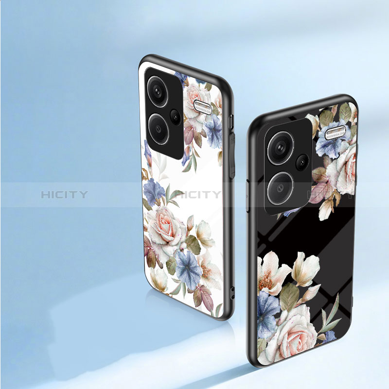 Coque Contour Silicone et Vitre Fleurs Miroir Etui Housse pour Xiaomi Redmi Note 13 Pro+ Plus 5G Plus