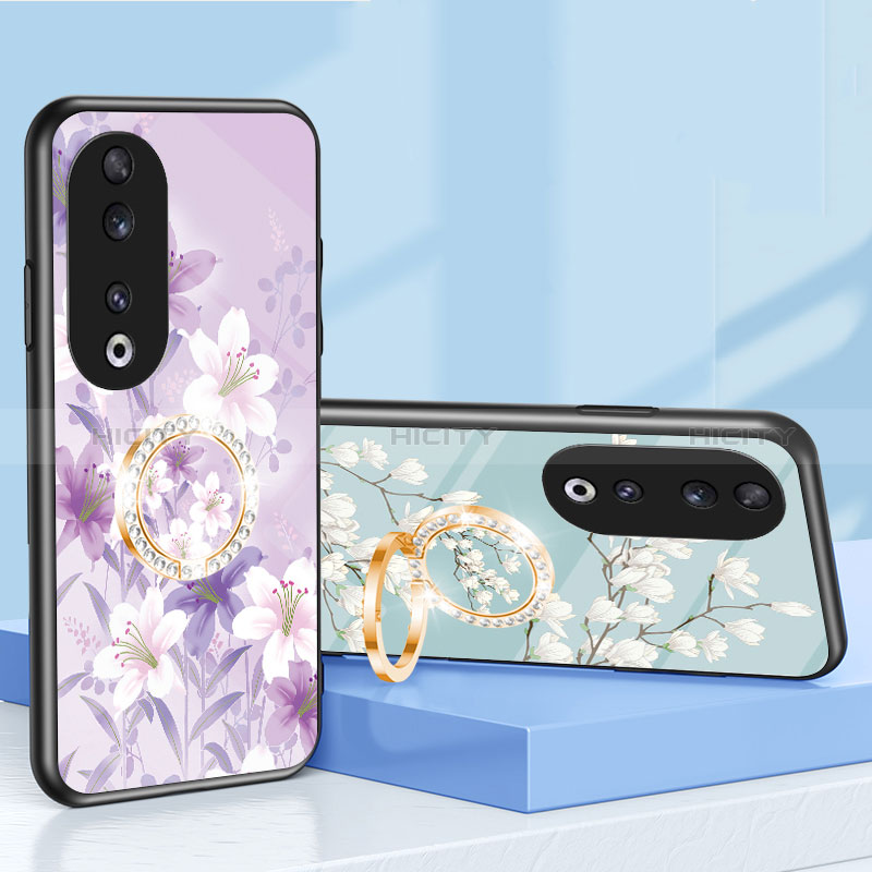 Coque Contour Silicone et Vitre Fleurs Miroir Etui Housse S01 pour Huawei Honor 90 5G Plus