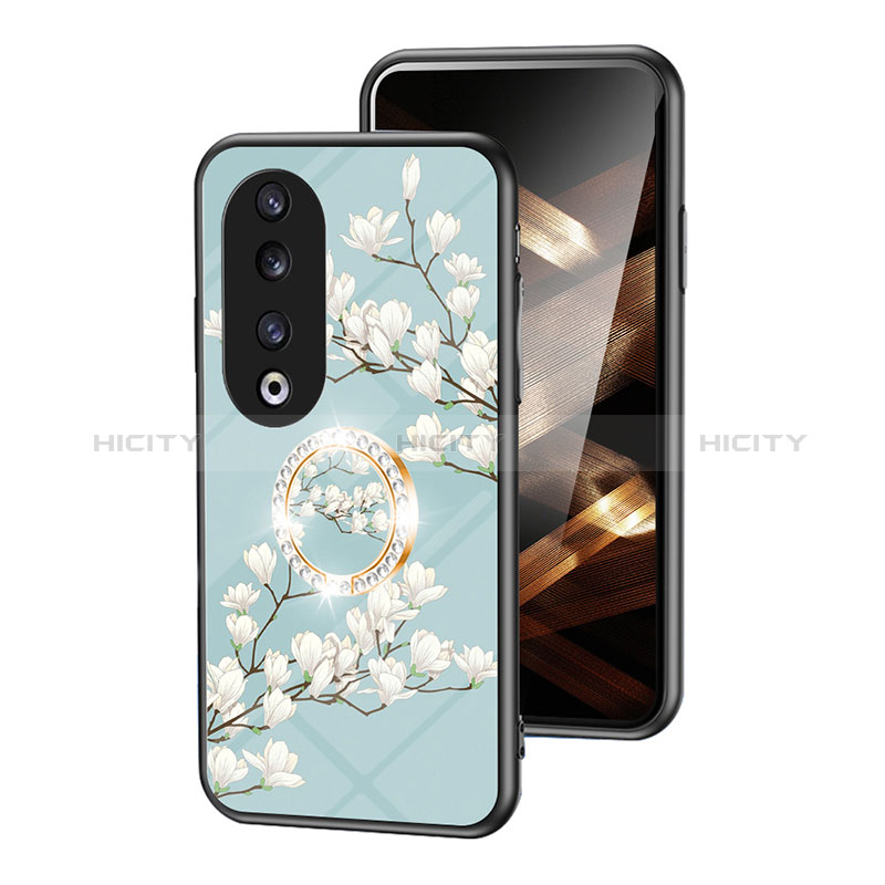 Coque Contour Silicone et Vitre Fleurs Miroir Etui Housse S01 pour Huawei Honor 90 Pro 5G Cyan Plus