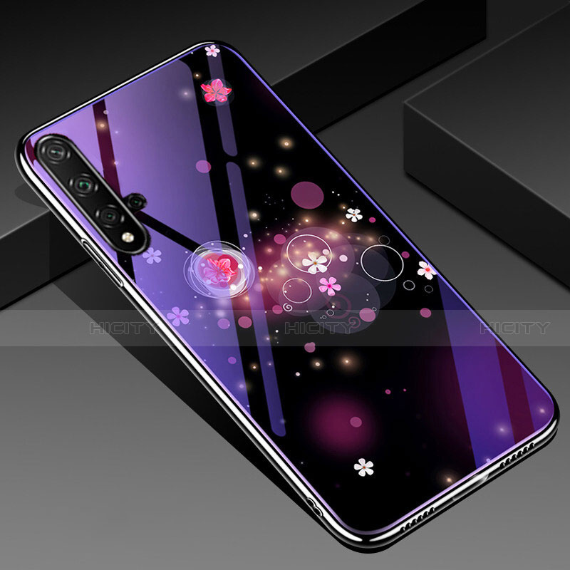 Coque Contour Silicone et Vitre Fleurs Miroir Etui Housse S01 pour Huawei Nova 5T Violet Plus