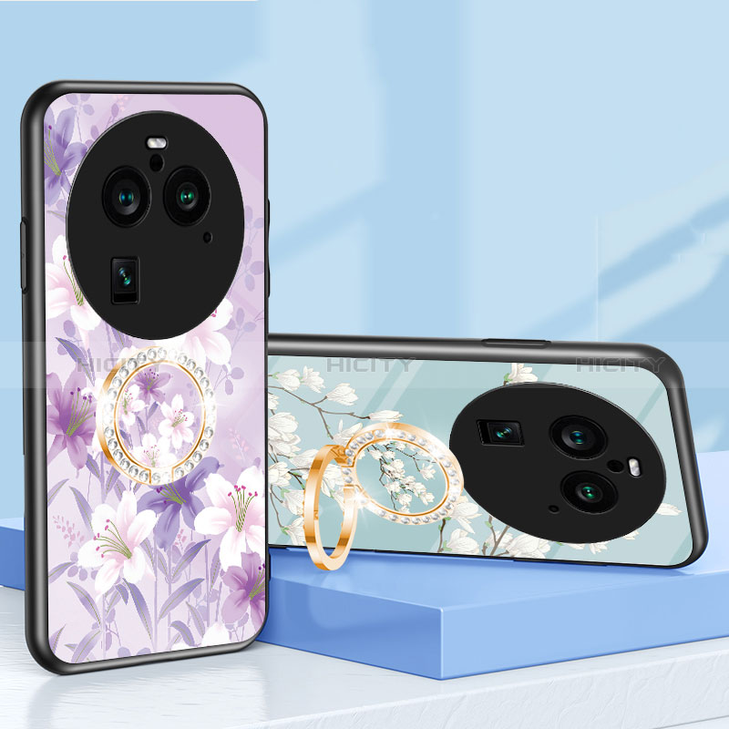 Coque Contour Silicone et Vitre Fleurs Miroir Etui Housse S01 pour Oppo Find X6 Pro 5G Plus