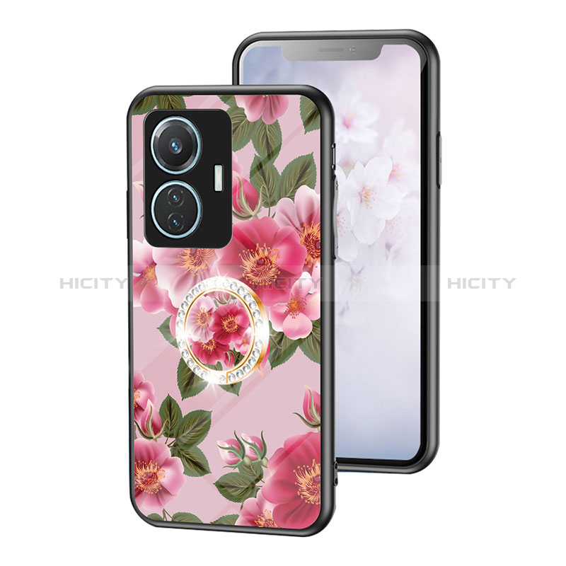 Coque Contour Silicone et Vitre Fleurs Miroir Etui Housse S01 pour Vivo Y55 4G Plus