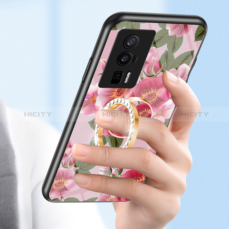 Coque Contour Silicone et Vitre Fleurs Miroir Etui Housse S01 pour Xiaomi Poco F5 Pro 5G Plus
