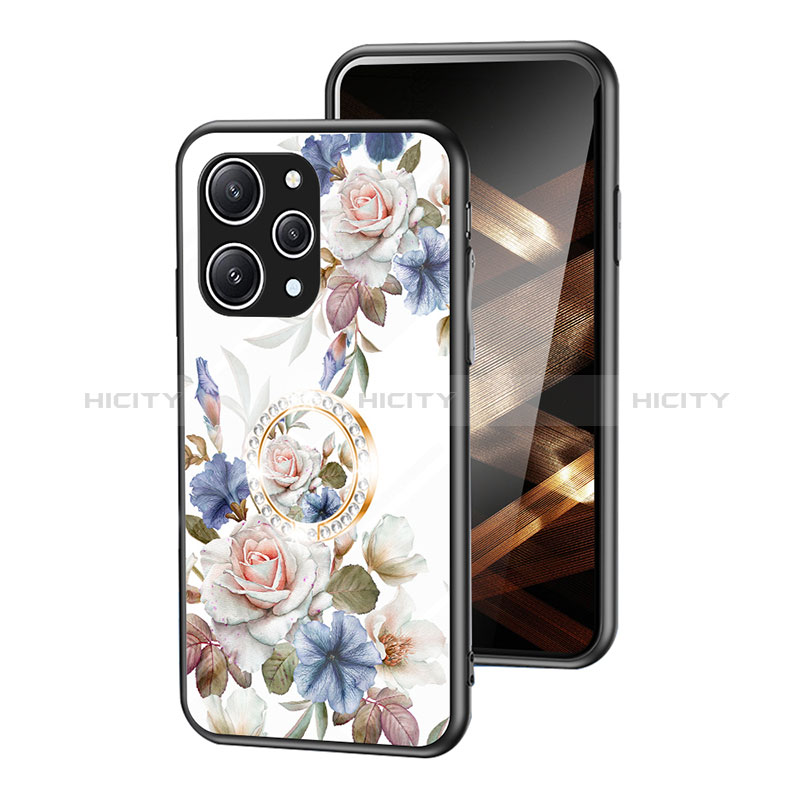Coque Contour Silicone et Vitre Fleurs Miroir Etui Housse S01 pour Xiaomi Redmi 12 4G Blanc Plus