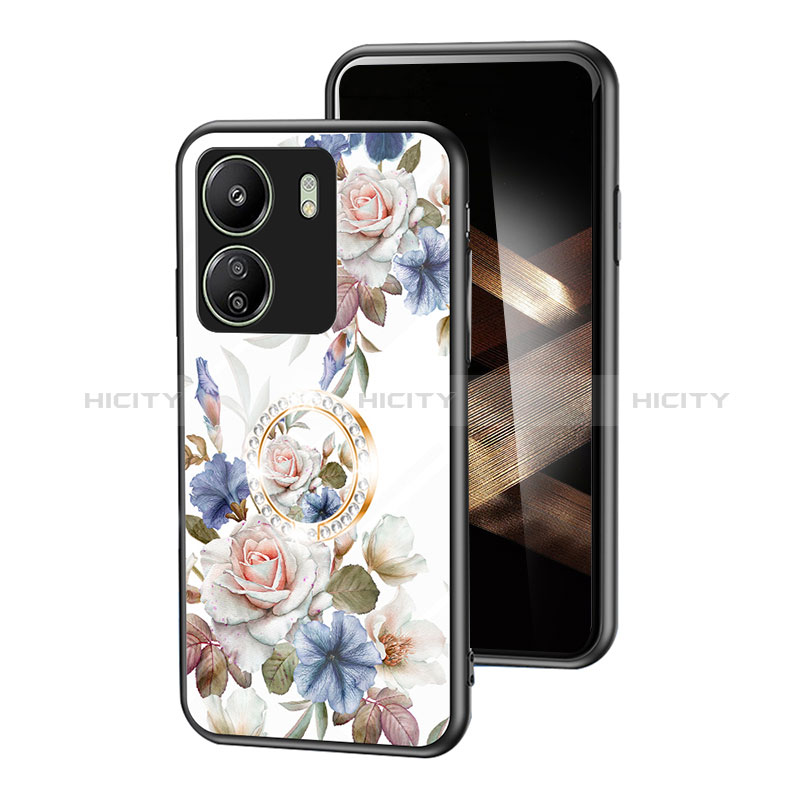 Coque Contour Silicone et Vitre Fleurs Miroir Etui Housse S01 pour Xiaomi Redmi 13C Blanc Plus