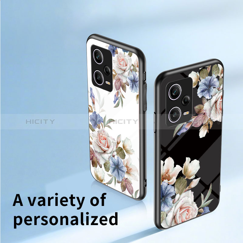 Coque Contour Silicone et Vitre Fleurs Miroir Etui Housse S01 pour Xiaomi Redmi Note 12 Pro 5G Plus