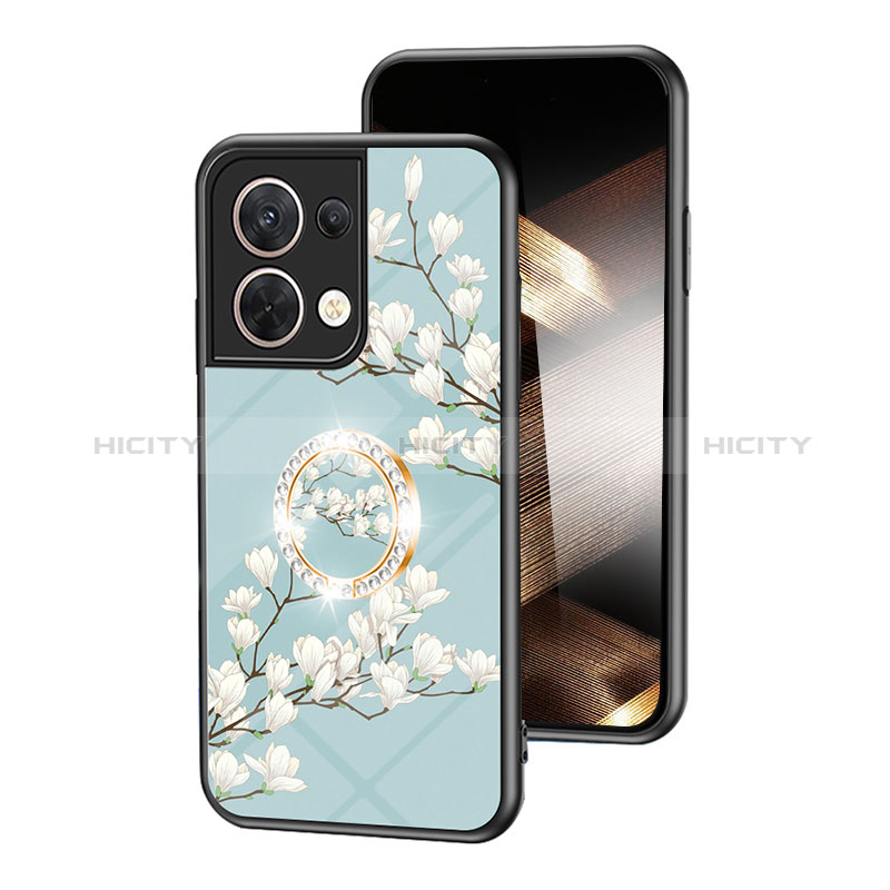 Coque Contour Silicone et Vitre Fleurs Miroir Etui Housse S01 pour Xiaomi Redmi Note 13 Pro 5G Cyan Plus