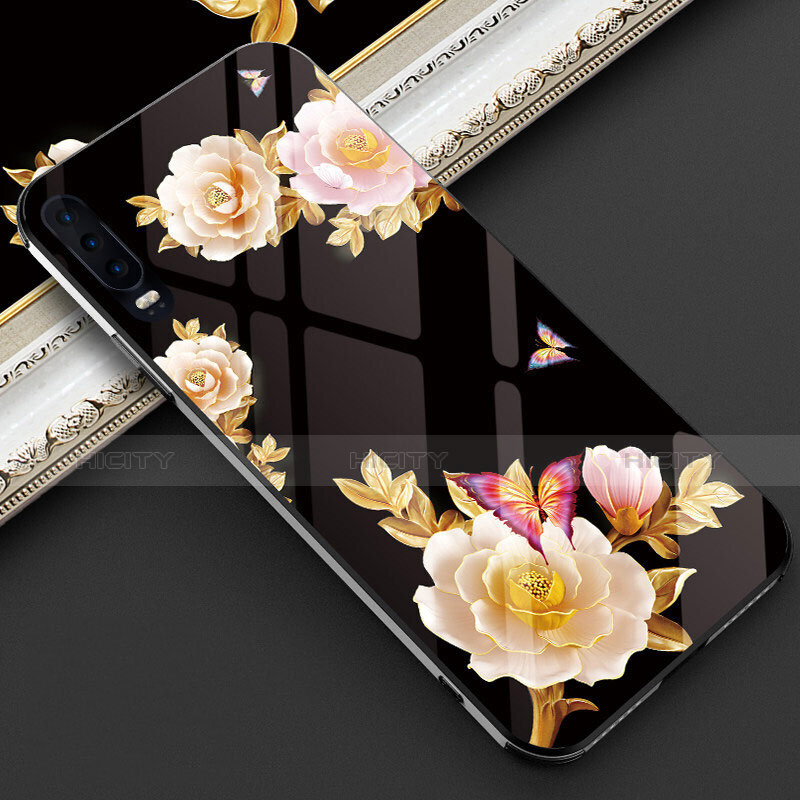 Coque Contour Silicone et Vitre Fleurs Miroir Etui Housse S02 pour Huawei P30 Orange Plus