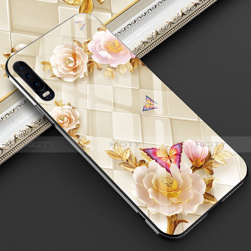 Coque Contour Silicone et Vitre Fleurs Miroir Etui Housse S02 pour Huawei P30 Plus