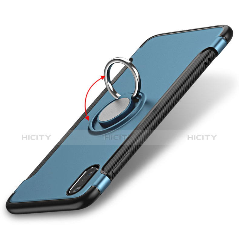 Coque Contour Silicone et Vitre Mat avec Support Bague Anneau pour Apple iPhone X Bleu Plus