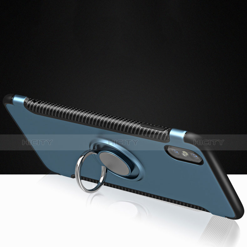 Coque Contour Silicone et Vitre Mat avec Support Bague Anneau pour Apple iPhone Xs Bleu Plus