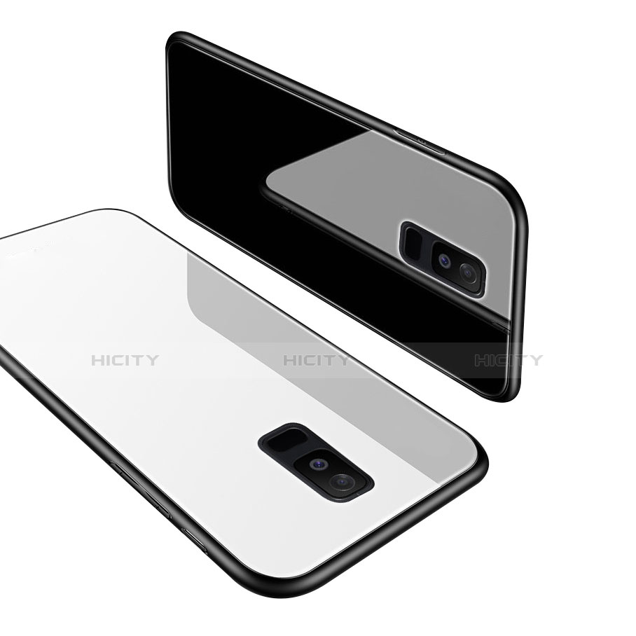 Coque Contour Silicone et Vitre Miroir Housse Etui avec Support Bague Anneau pour Samsung Galaxy A6 Plus (2018) Plus