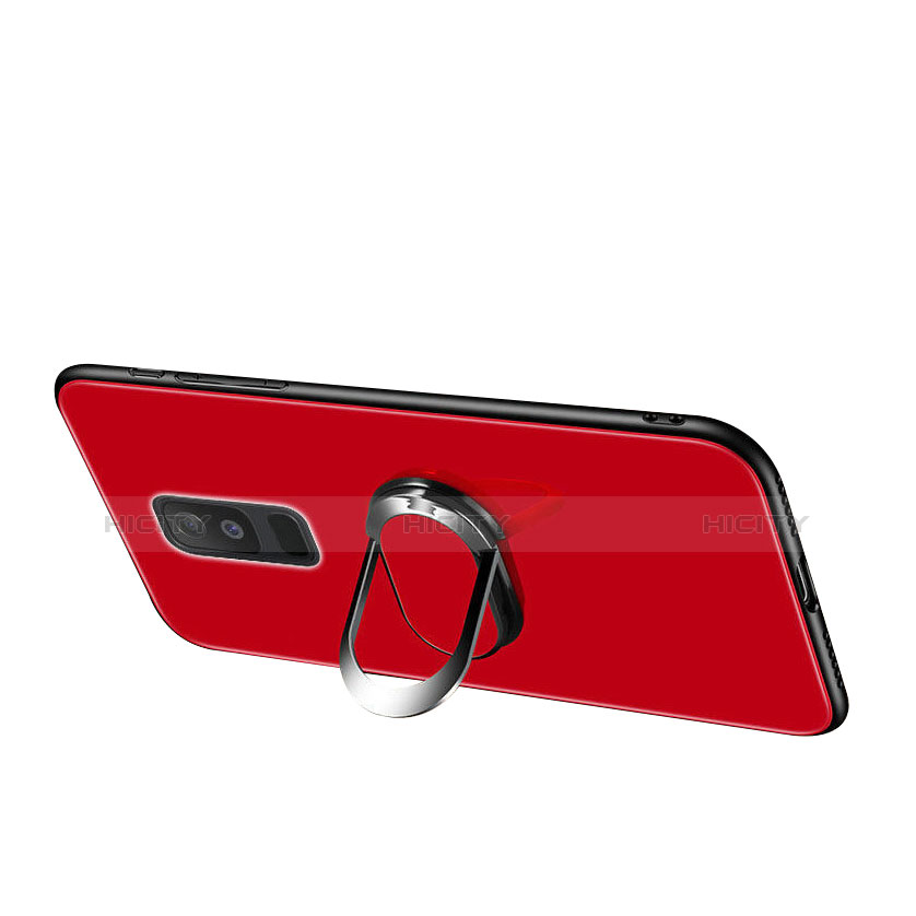 Coque Contour Silicone et Vitre Miroir Housse Etui avec Support Bague Anneau pour Samsung Galaxy A6 Plus Plus