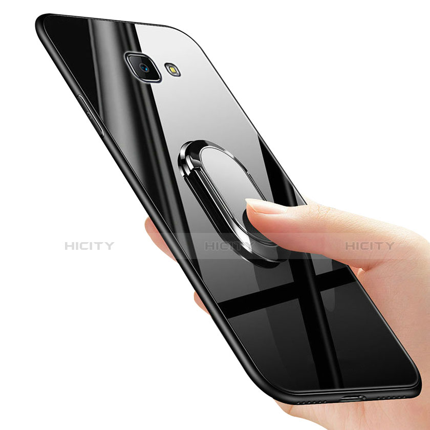 Coque Contour Silicone et Vitre Miroir Housse Etui avec Support Bague Anneau pour Samsung Galaxy J7 Prime Plus