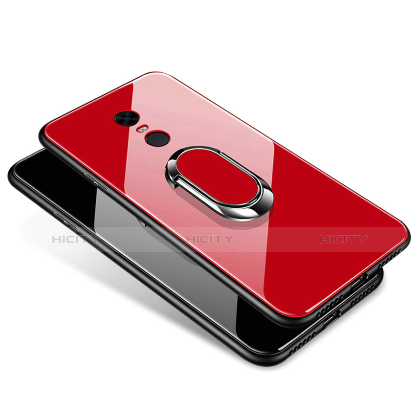 Coque Contour Silicone et Vitre Miroir Housse Etui avec Support Bague Anneau pour Xiaomi Redmi 5 Plus Plus