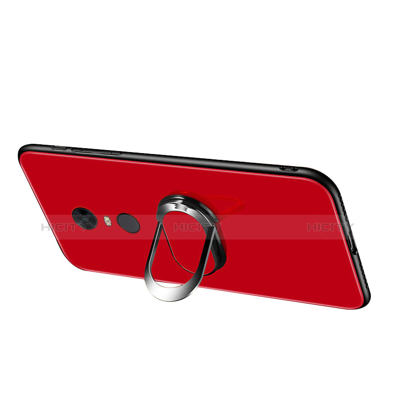 Coque Contour Silicone et Vitre Miroir Housse Etui avec Support Bague Anneau pour Xiaomi Redmi 5 Plus Plus