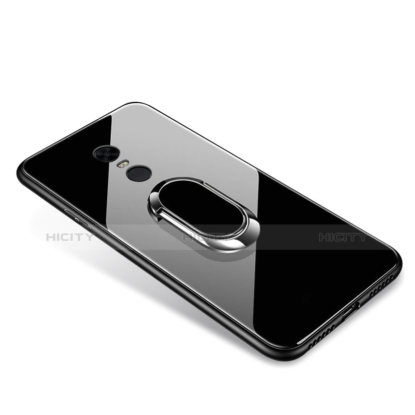 Coque Contour Silicone et Vitre Miroir Housse Etui avec Support Bague Anneau pour Xiaomi Redmi Note 5 Indian Version Noir Plus