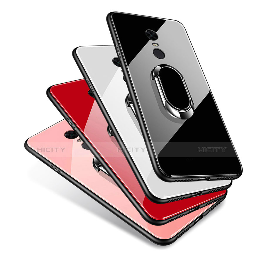 Coque Contour Silicone et Vitre Miroir Housse Etui avec Support Bague Anneau pour Xiaomi Redmi Note 5 Indian Version Plus
