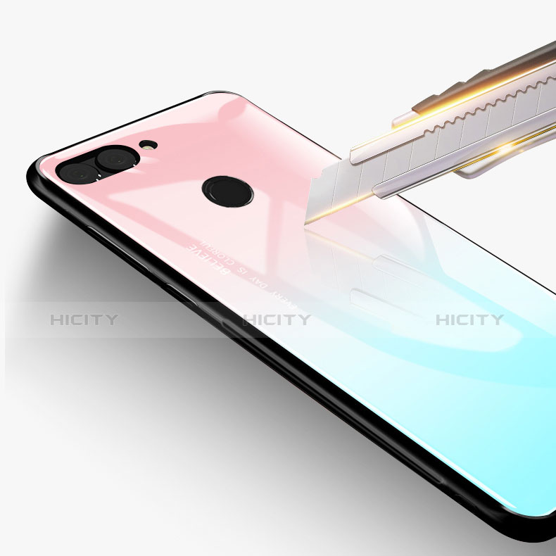 Coque Contour Silicone et Vitre Miroir Housse Etui Degrade Arc en Ciel pour Huawei Enjoy 7S Plus