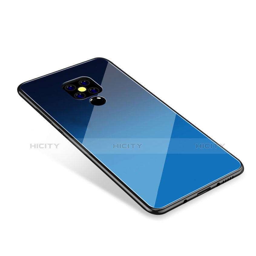 Coque Contour Silicone et Vitre Miroir Housse Etui Degrade Arc en Ciel pour Huawei Mate 20 Bleu Plus