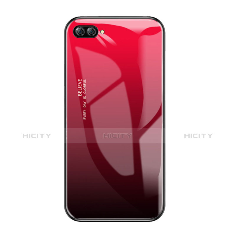 Coque Contour Silicone et Vitre Miroir Housse Etui Degrade Arc en Ciel pour Huawei Nova 2S Rouge Plus