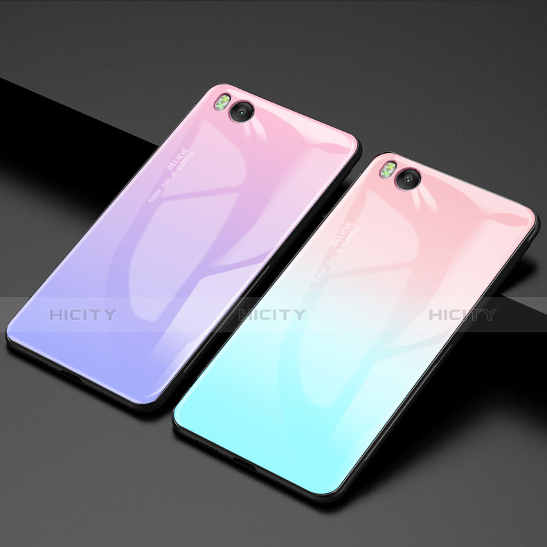 Coque Contour Silicone et Vitre Miroir Housse Etui Degrade Arc en Ciel pour Xiaomi Mi 5S 4G Plus