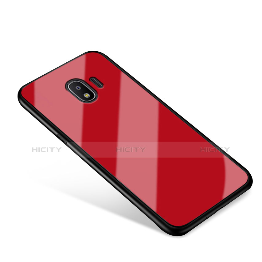 Coque Contour Silicone et Vitre Miroir Housse Etui pour Samsung Galaxy J2 Pro (2018) J250F Rouge Plus