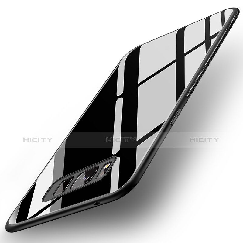 Coque Contour Silicone et Vitre Miroir Housse Etui pour Samsung Galaxy S8 Plus Noir Plus