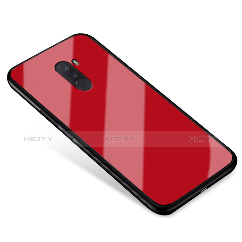 Coque Contour Silicone et Vitre Miroir Housse Etui pour Xiaomi Pocophone F1 Rouge Plus