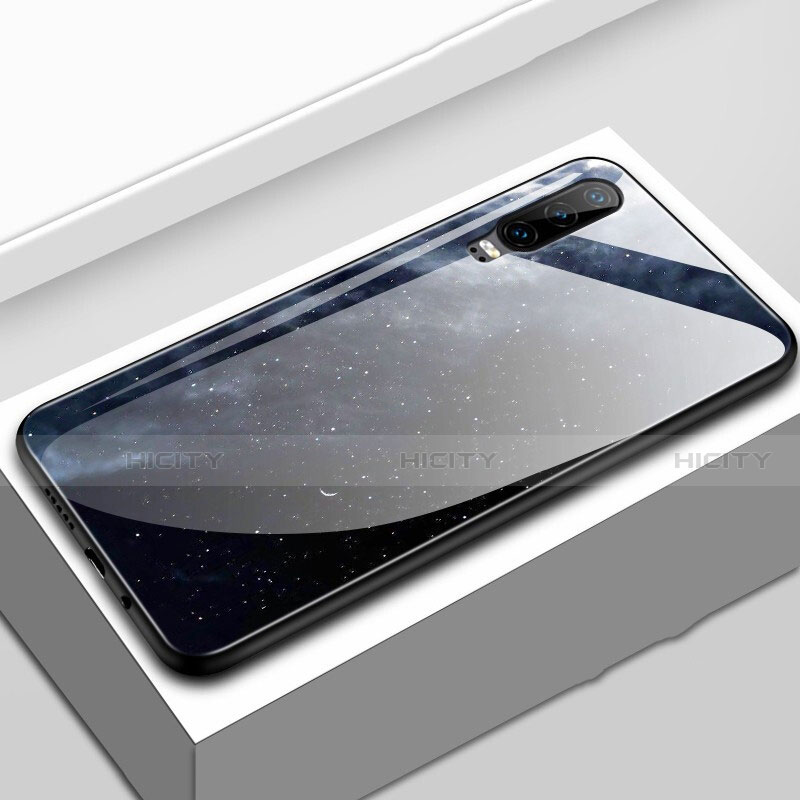 Coque Contour Silicone et Vitre Motif Fantaisie Miroir Etui Housse K03 pour Huawei P30 Bleu Plus