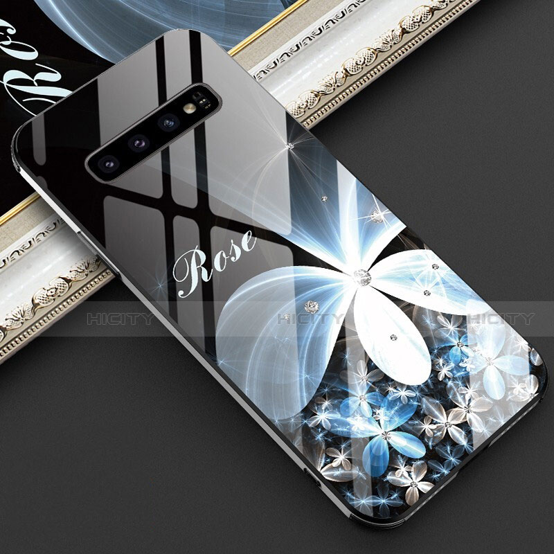 Coque Contour Silicone et Vitre Motif Fantaisie Miroir Etui Housse K04 pour Samsung Galaxy S10 Blanc Plus