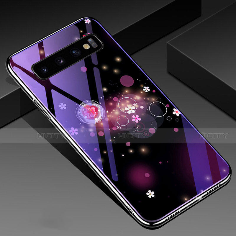 Coque Contour Silicone et Vitre Motif Fantaisie Miroir Etui Housse K05 pour Samsung Galaxy S10 Violet Plus