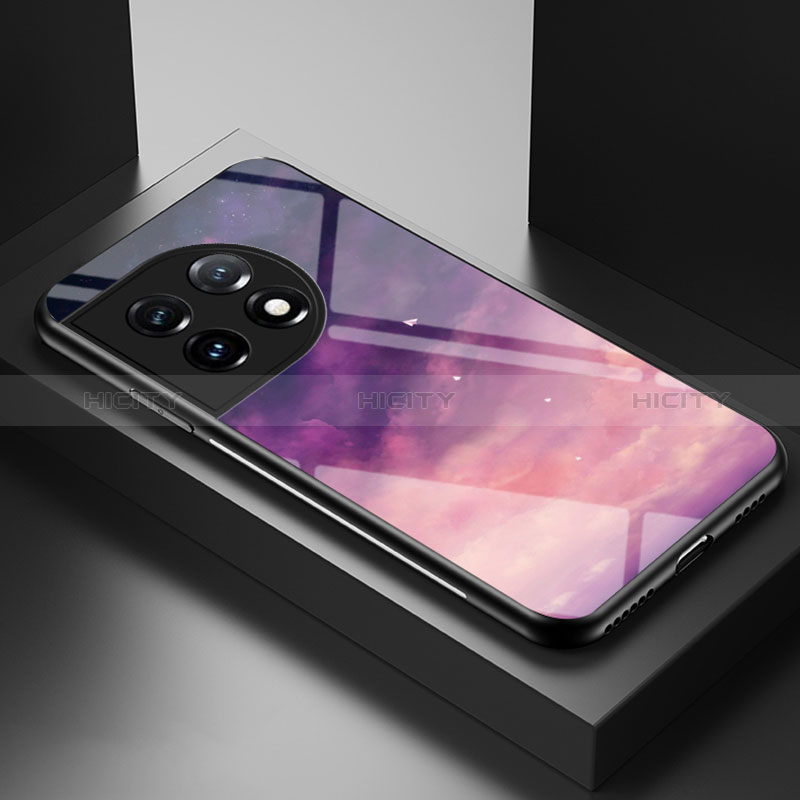 Coque Contour Silicone et Vitre Motif Fantaisie Miroir Etui Housse LS1 pour OnePlus 11 5G Violet Plus