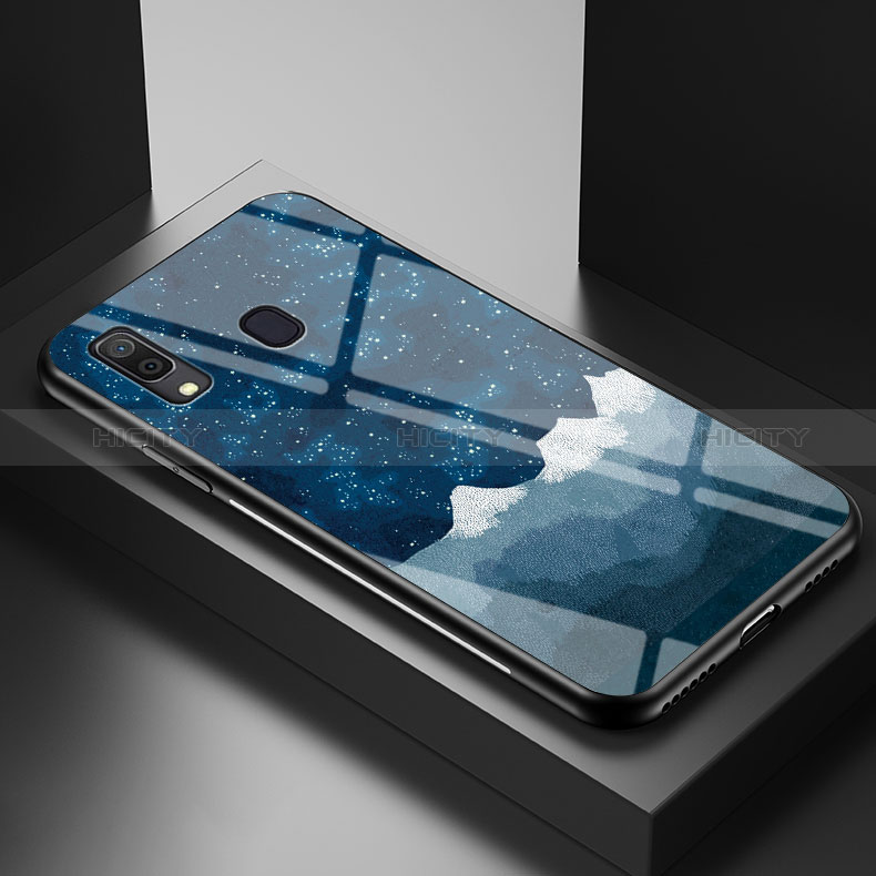 Coque Contour Silicone et Vitre Motif Fantaisie Miroir Etui Housse LS1 pour Samsung Galaxy A20 Bleu Plus