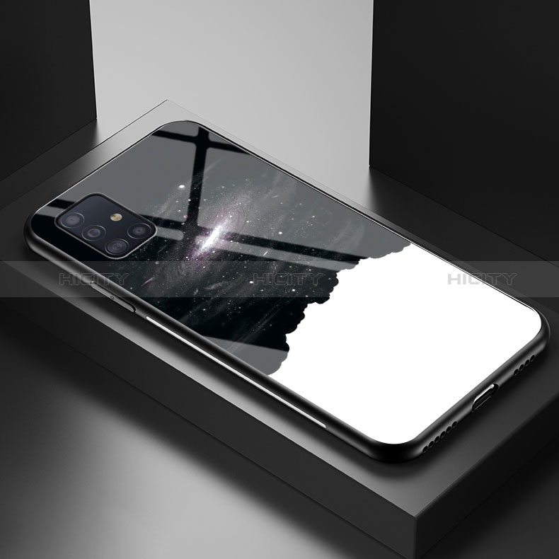 Coque Contour Silicone et Vitre Motif Fantaisie Miroir Etui Housse LS1 pour Samsung Galaxy A51 4G Noir Plus