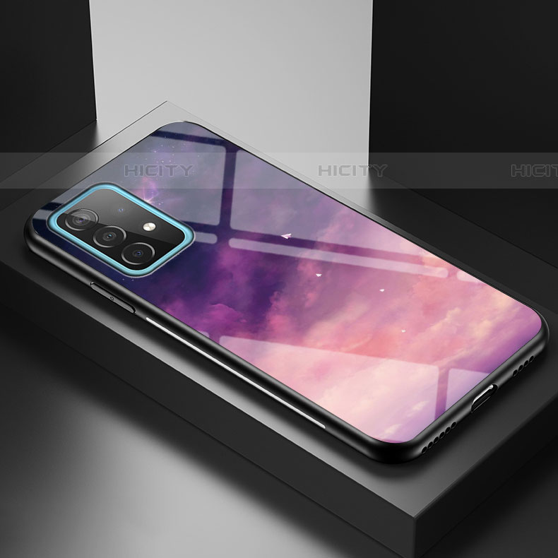 Coque Contour Silicone et Vitre Motif Fantaisie Miroir Etui Housse LS1 pour Samsung Galaxy A52 5G Violet Plus