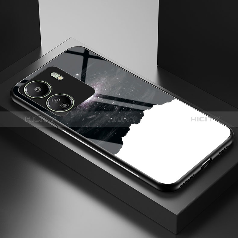 Coque Contour Silicone et Vitre Motif Fantaisie Miroir Etui Housse LS2 pour Xiaomi Redmi 13C Noir Plus