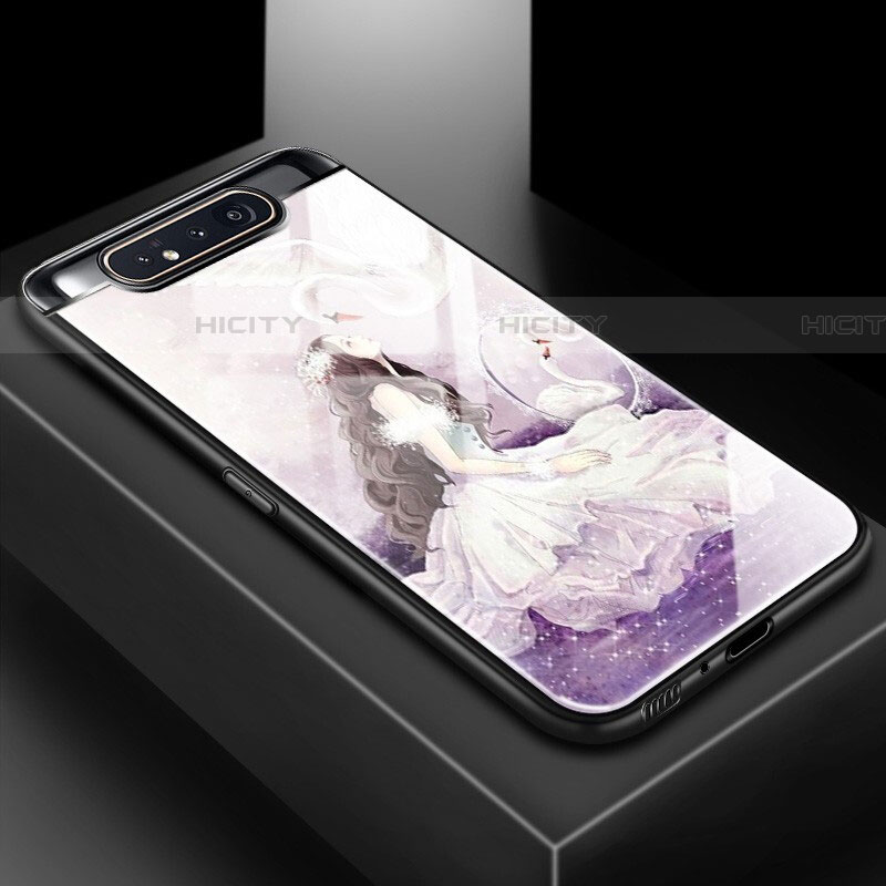 Coque Contour Silicone et Vitre Motif Fantaisie Miroir Etui Housse S01 pour Samsung Galaxy A80 Violet Plus