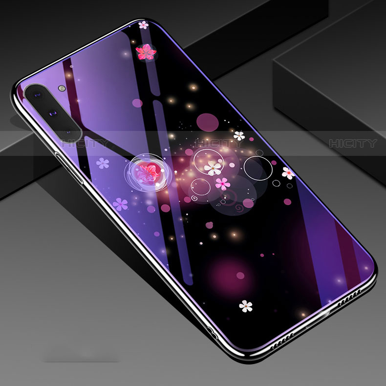 Coque Contour Silicone et Vitre Motif Fantaisie Miroir Etui Housse S02 pour Samsung Galaxy Note 10 5G Violet Plus