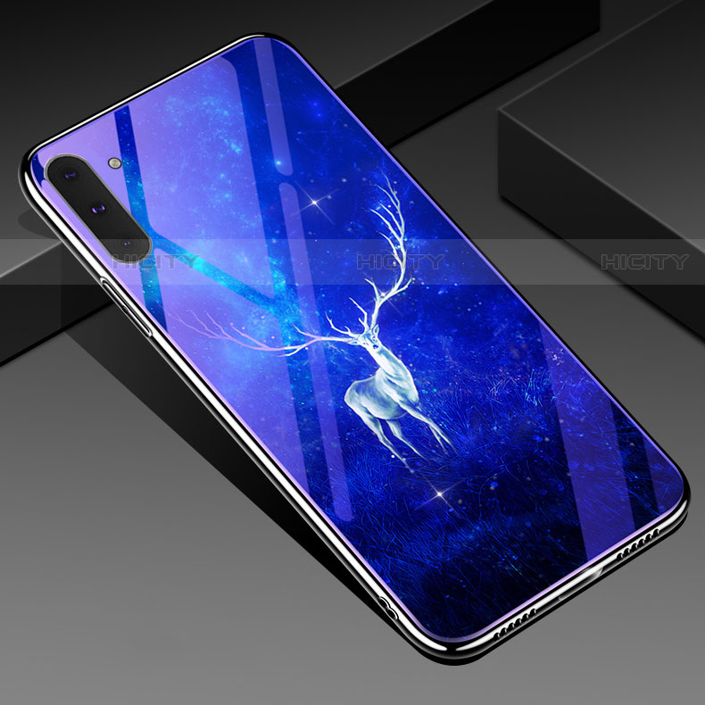 Coque Contour Silicone et Vitre Motif Fantaisie Miroir Etui Housse S02 pour Samsung Galaxy Note 10 Bleu Plus