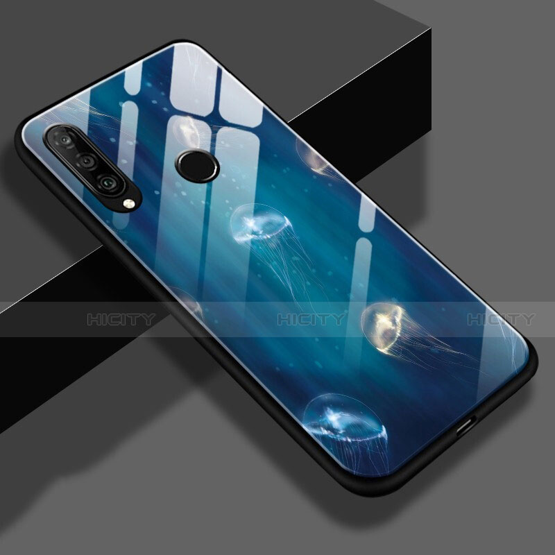 Coque Contour Silicone et Vitre Motif Fantaisie Miroir S01 pour Huawei P30 Lite Bleu Plus